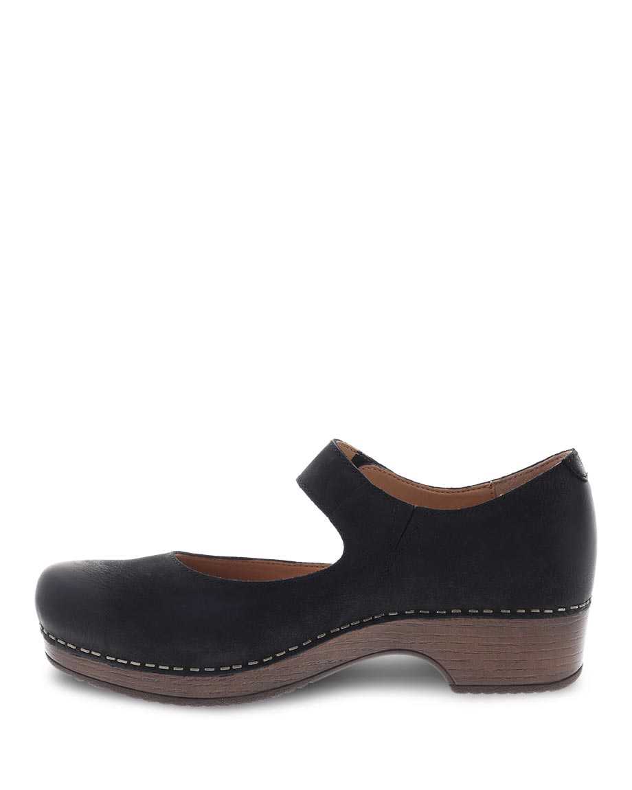 Dansko Beatrice Burnished Nubuck Women Mary Janes Black | CA 3667XYF
