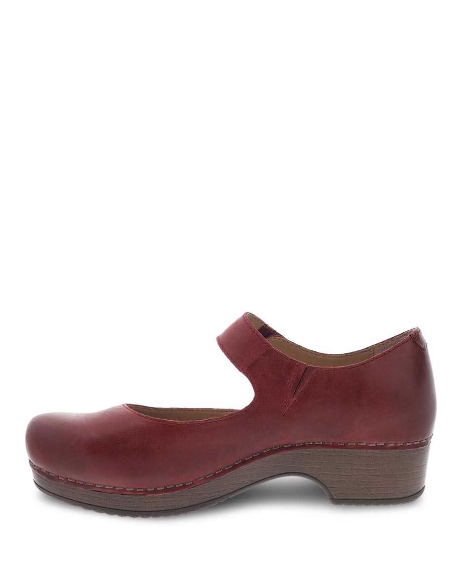 Dansko Beatrice Waxy Burnished Women Clogs Red | CA 3553CTI