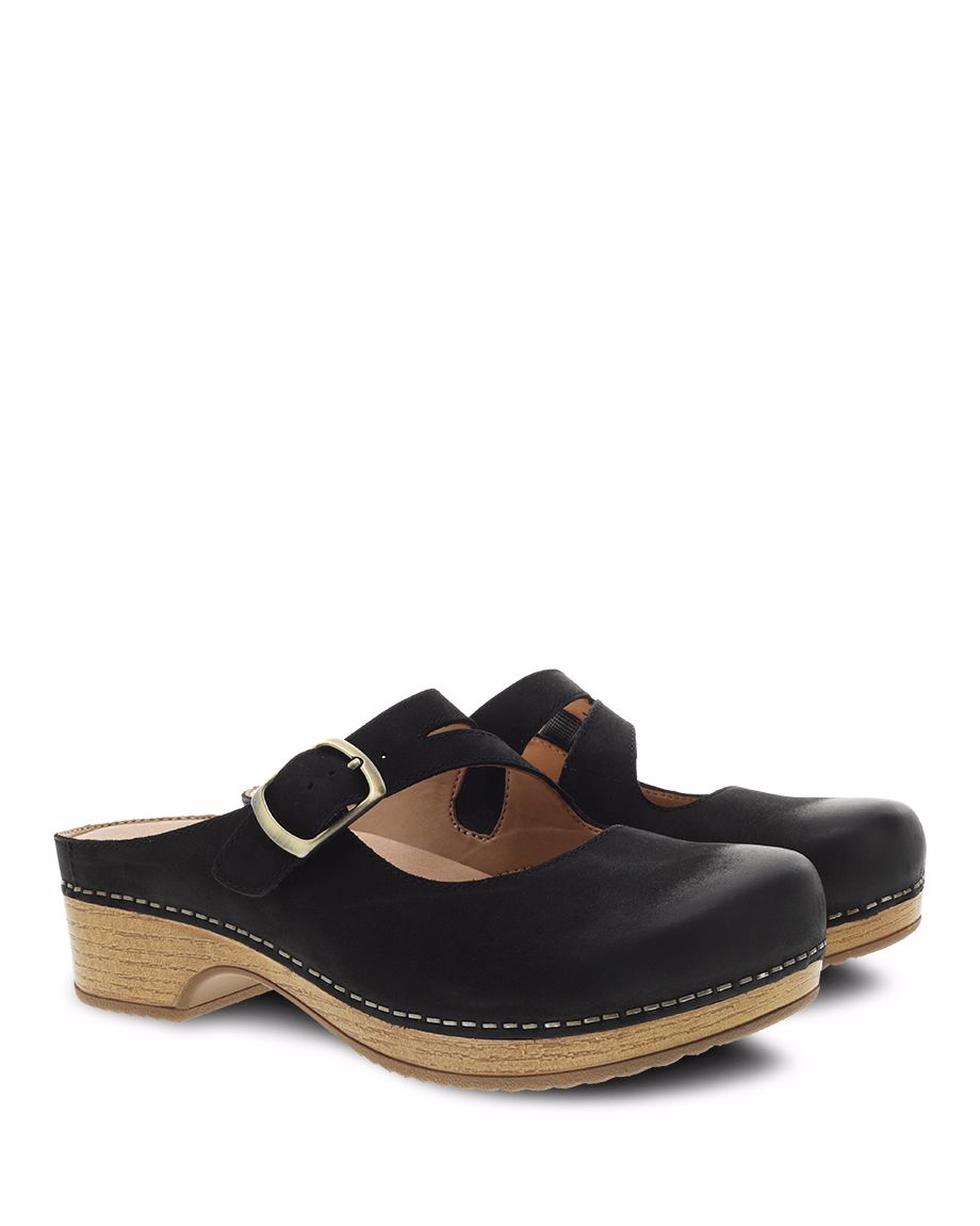 Dansko Britney Burnished Nubuck Women Mules Black | CA 3685EBT