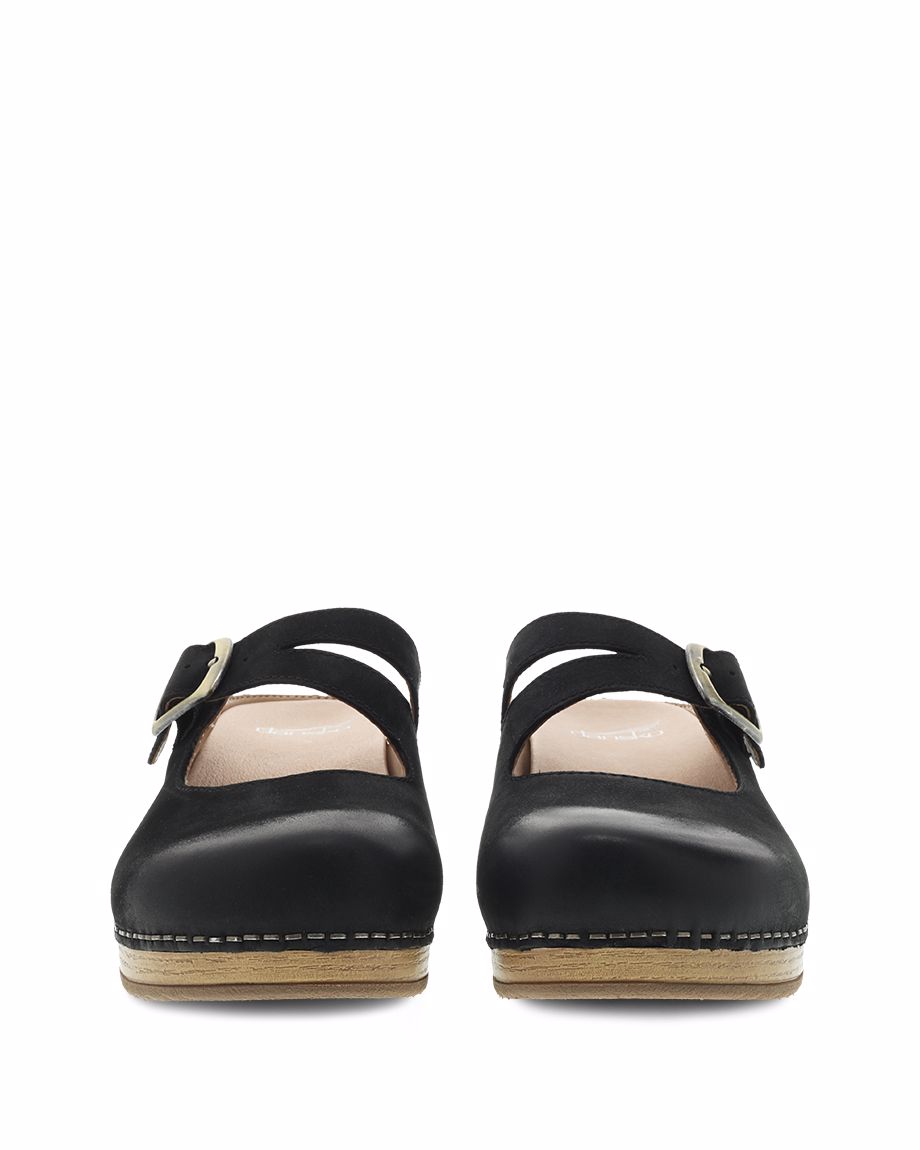 Dansko Britney Burnished Nubuck Women Mules Black | CA 3685EBT