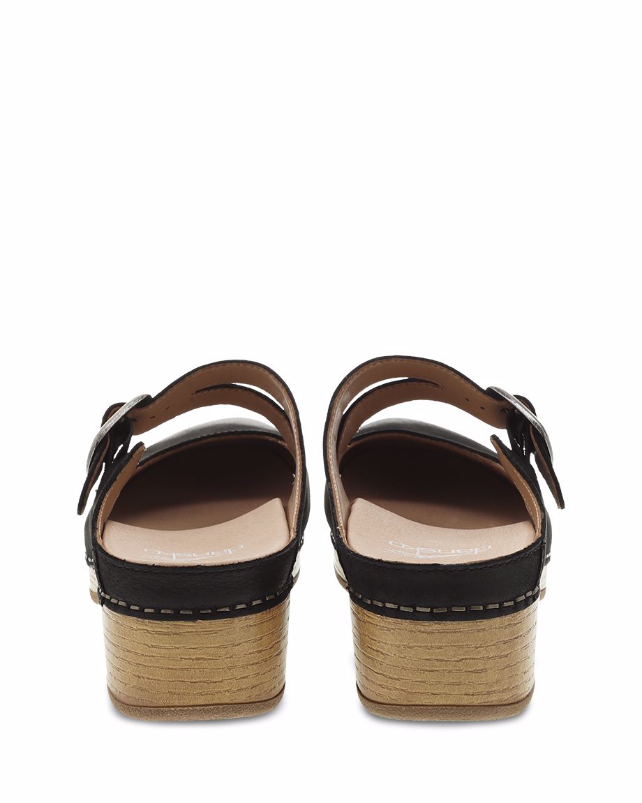 Dansko Britney Burnished Nubuck Women Mules Black | CA 3685EBT