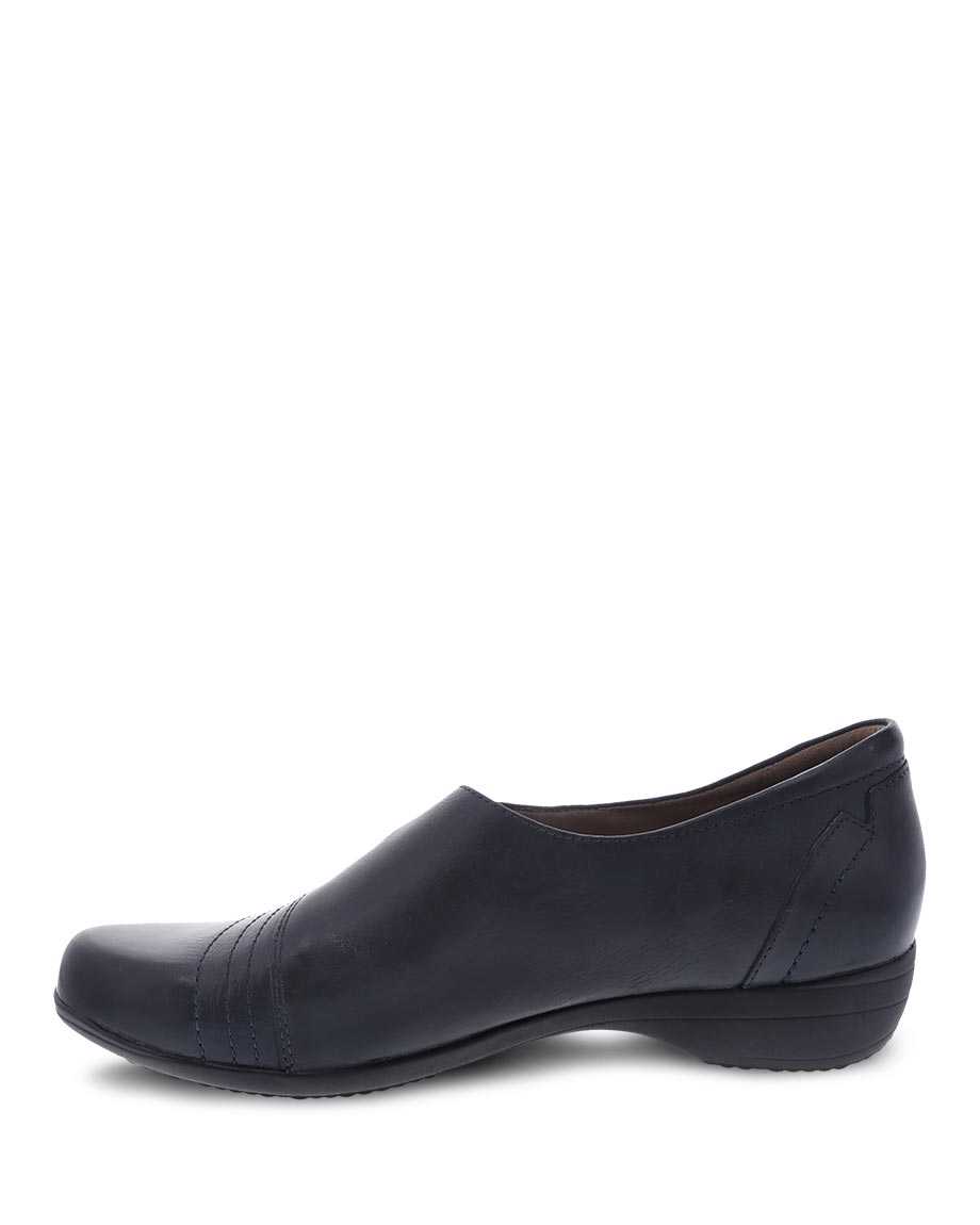Dansko Franny Burnished Calf Women Wide Shoes Navy | CA 3938PJG
