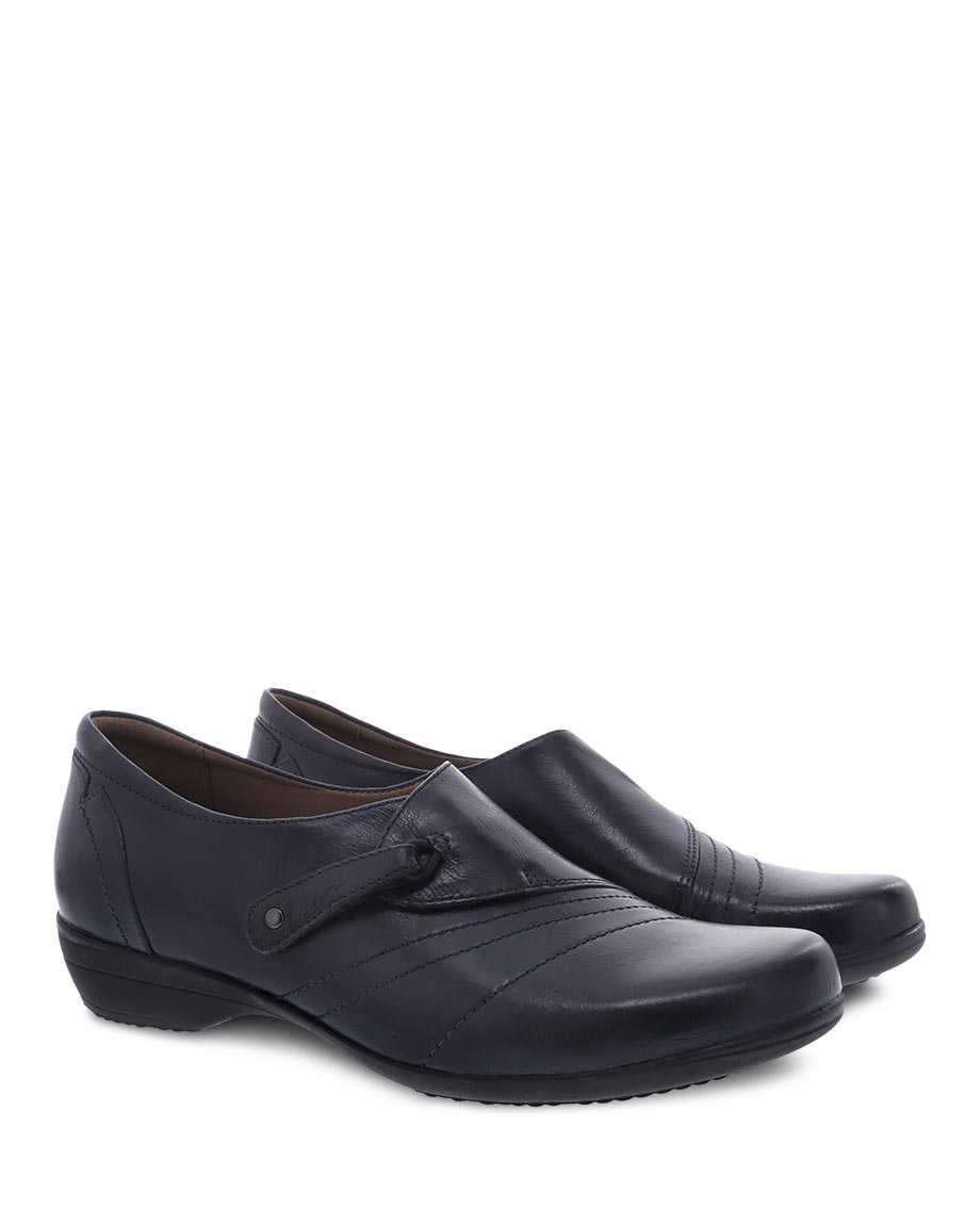 Dansko Franny Burnished Calf Women Wide Shoes Navy | CA 3938PJG