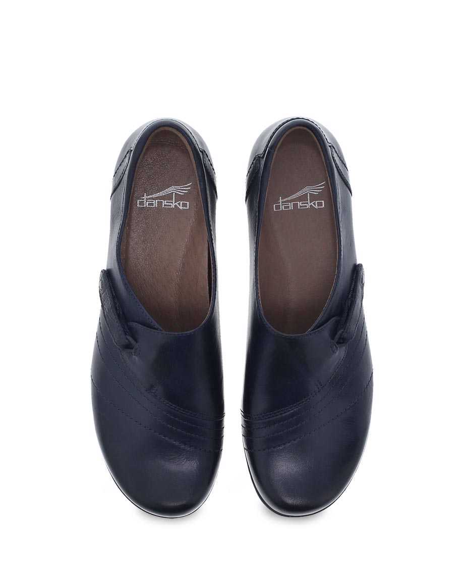 Dansko Franny Burnished Calf Women Wide Shoes Navy | CA 3938PJG