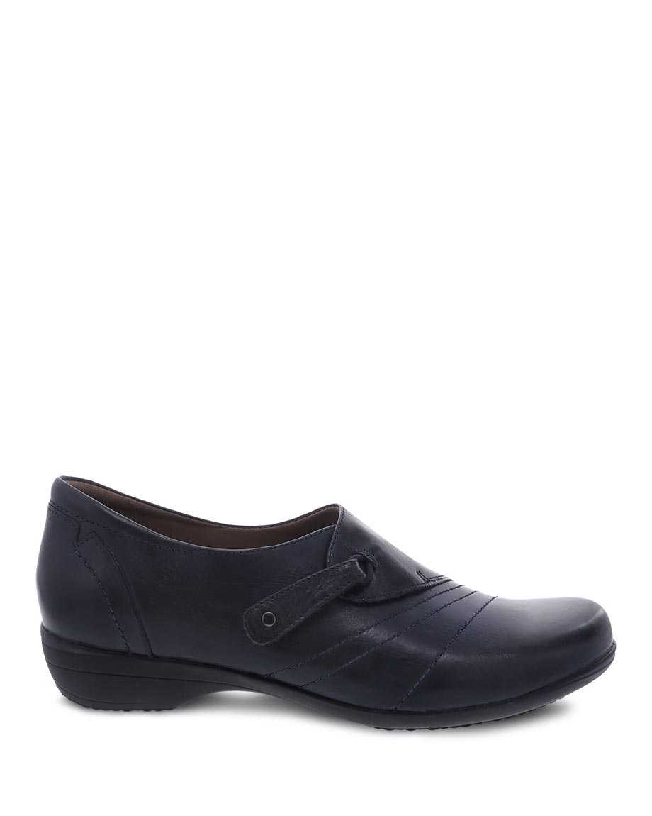 Dansko Franny Burnished Calf Women Wide Shoes Navy | CA 3938PJG