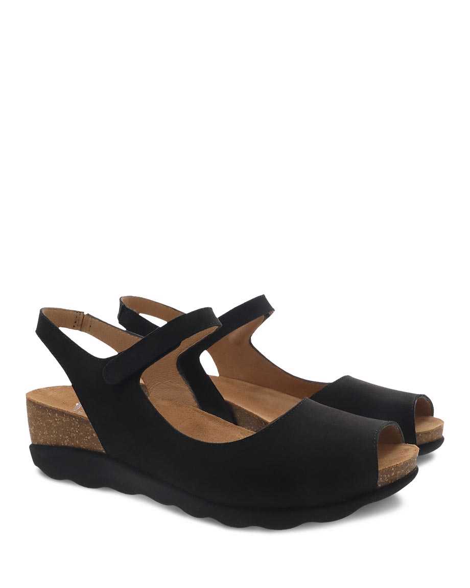 Dansko Marcy Milled Nubuck Women Wedges Black | CA 3917CTX