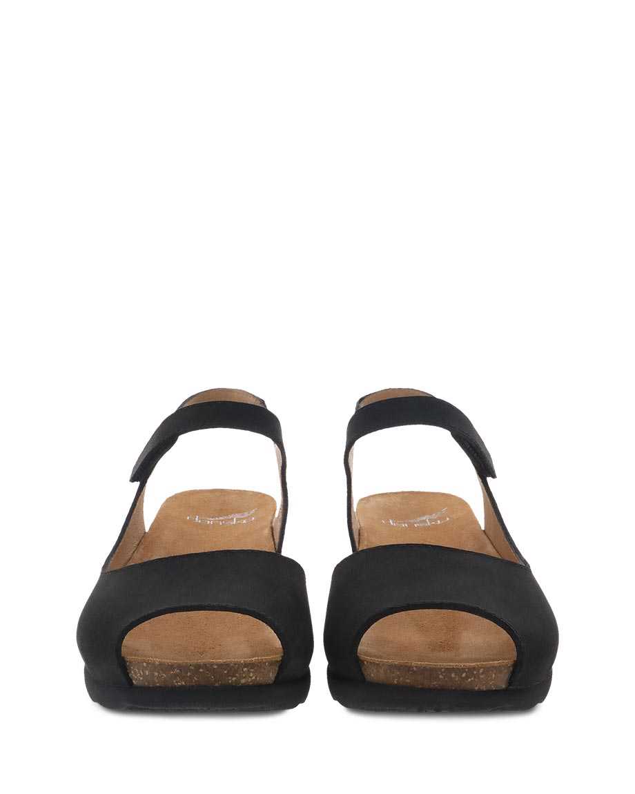 Dansko Marcy Milled Nubuck Women Wedges Black | CA 3917CTX