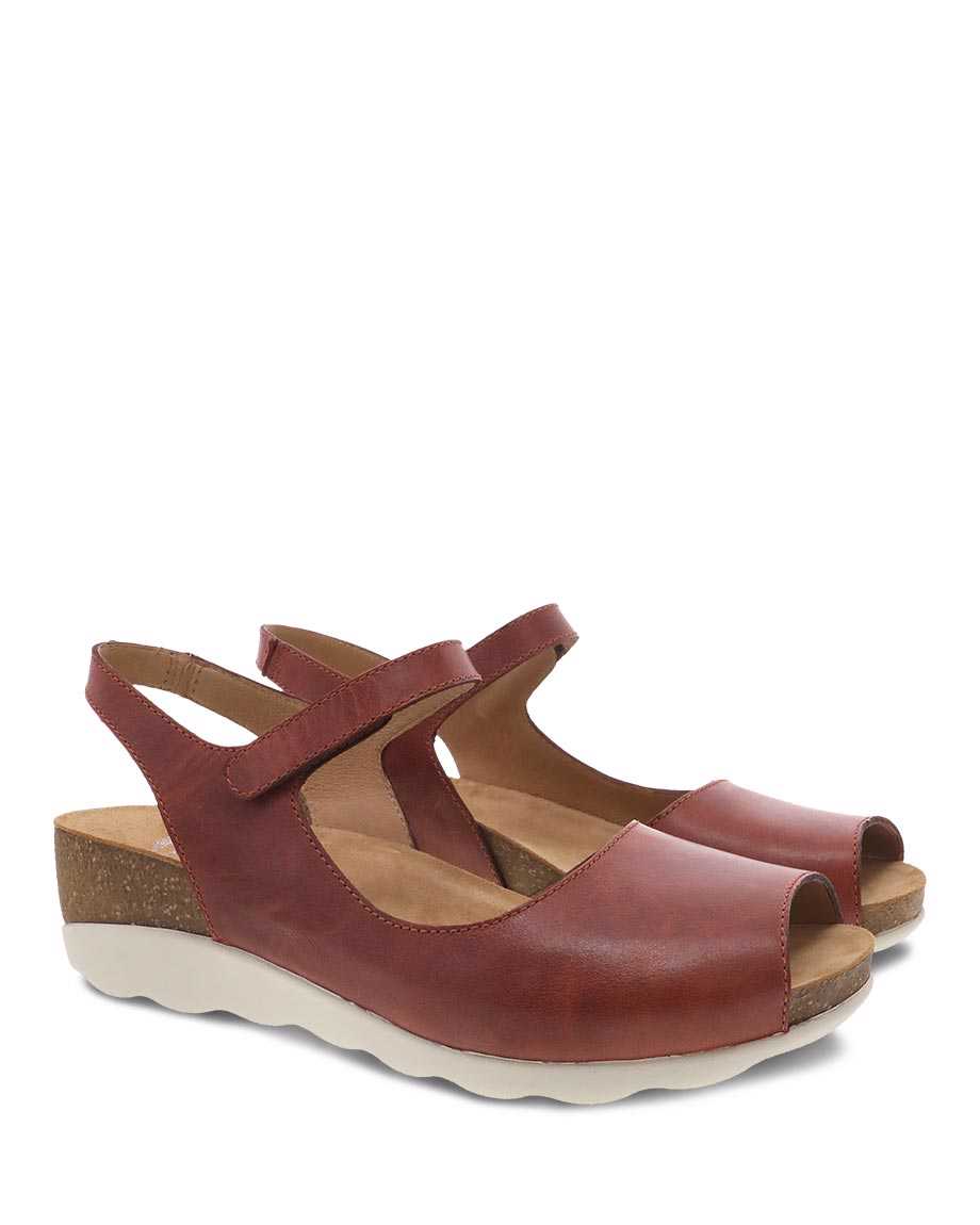 Dansko Marcy Waxy Burnished Women Sandals Red | CA 3740QMY