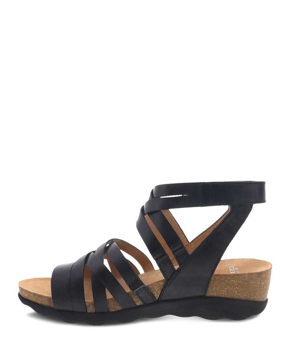 Dansko Mirabella Waxy Burnished Women Sandals Black | CA 3742EBI