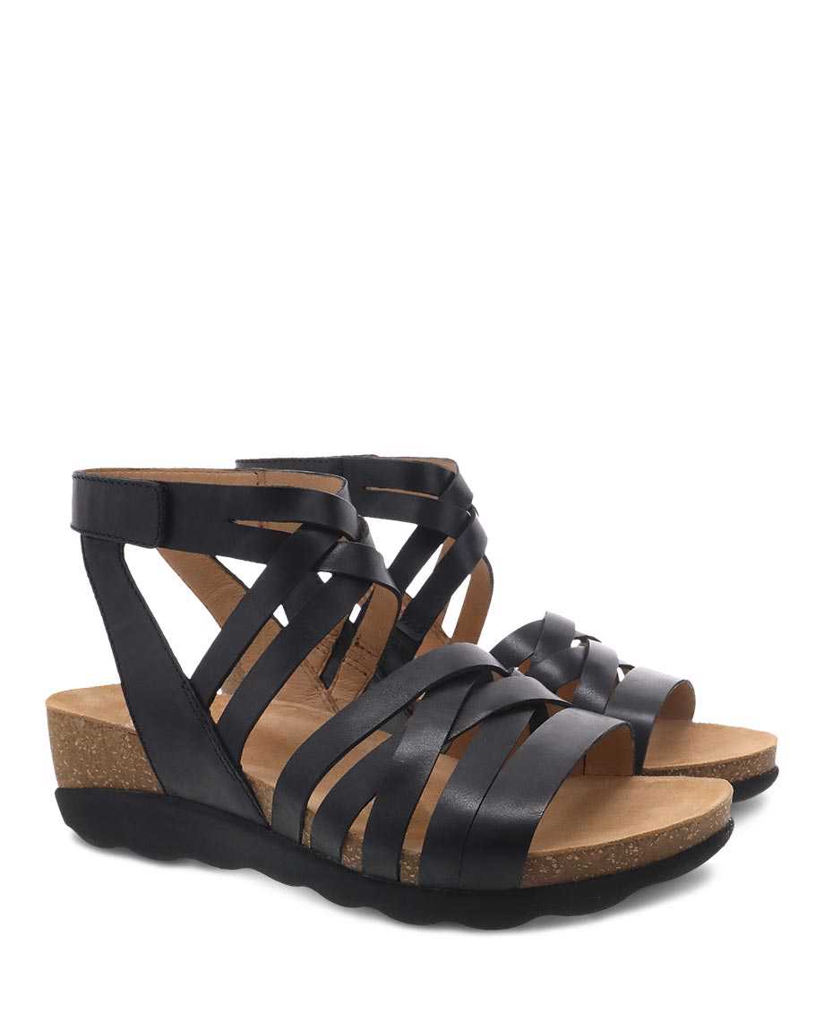 Dansko Mirabella Waxy Burnished Women Sandals Black | CA 3742EBI