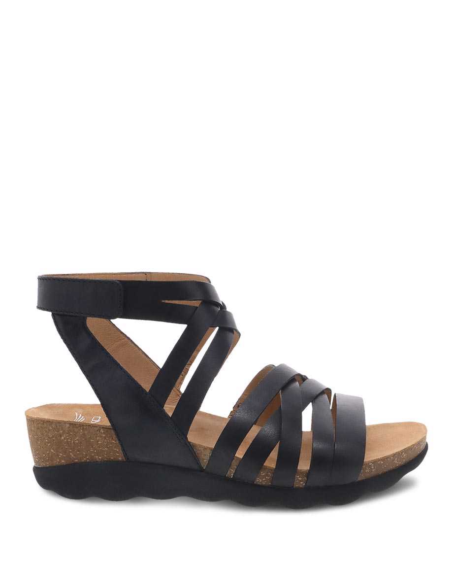 Dansko Mirabella Waxy Burnished Women Sandals Black | CA 3742EBI