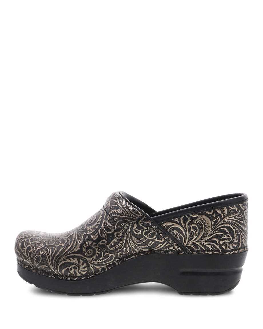 Dansko Professional Antique Tooled Women Clogs Black / Brown | CA 3594AHC