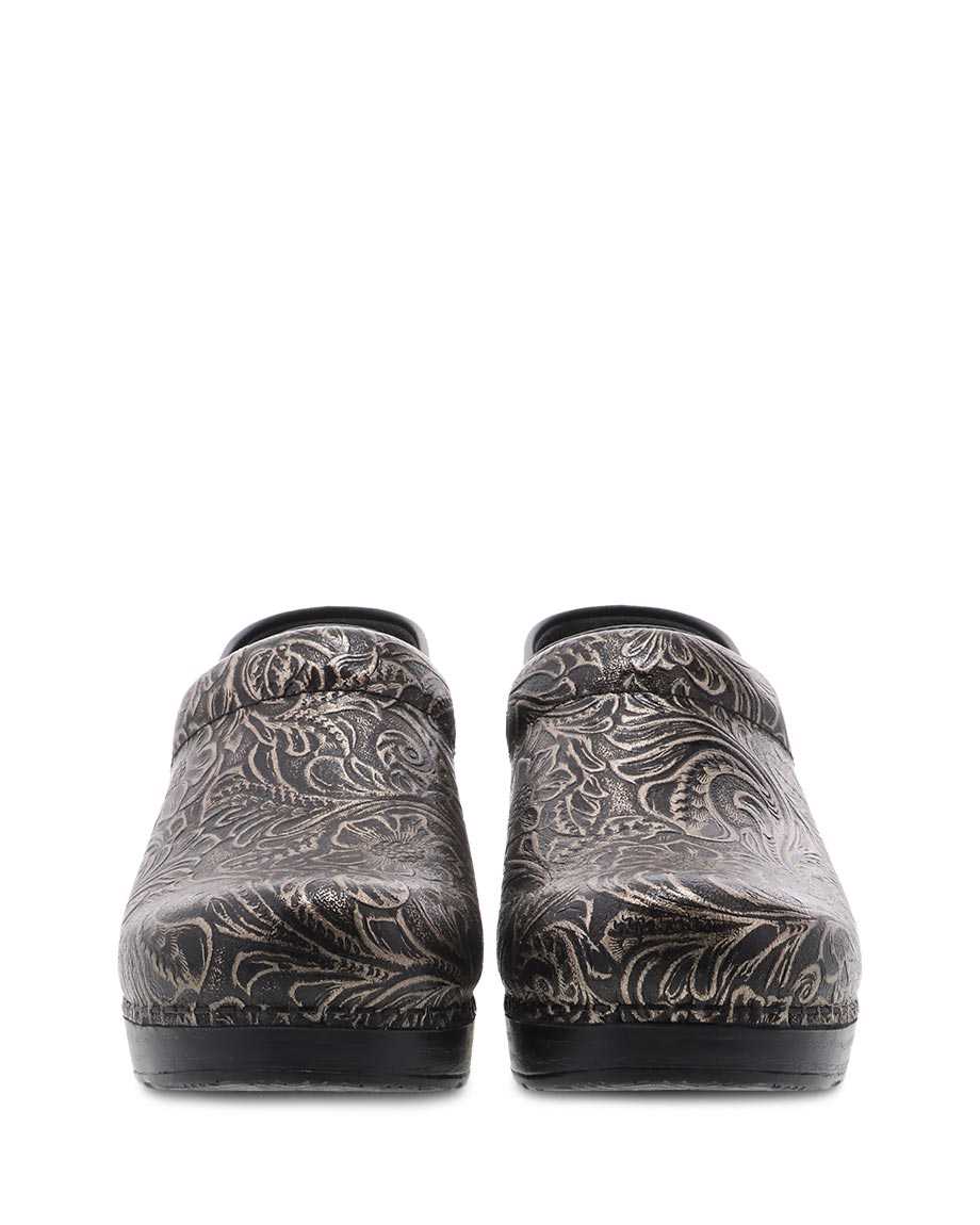 Dansko Professional Antique Tooled Women Clogs Black / Brown | CA 3594AHC