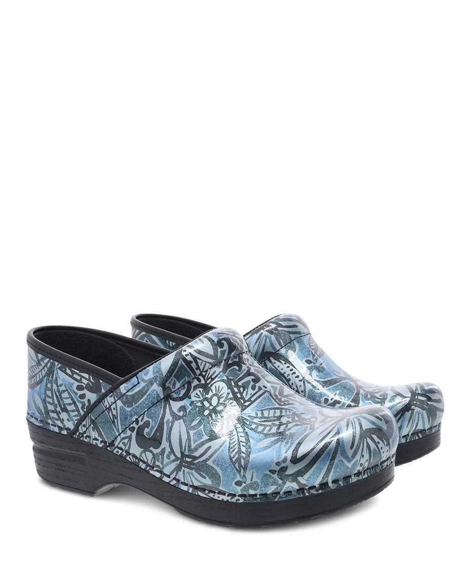 Dansko Professional Floral Patent Women Wide Shoes Blue | CA 3953YXE