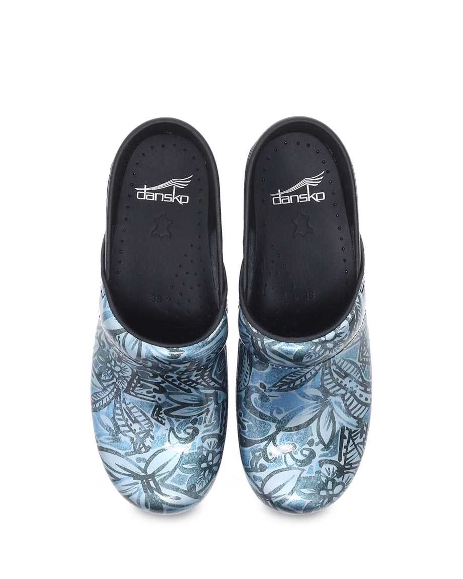 Dansko Professional Floral Patent Women Wide Shoes Blue | CA 3953YXE