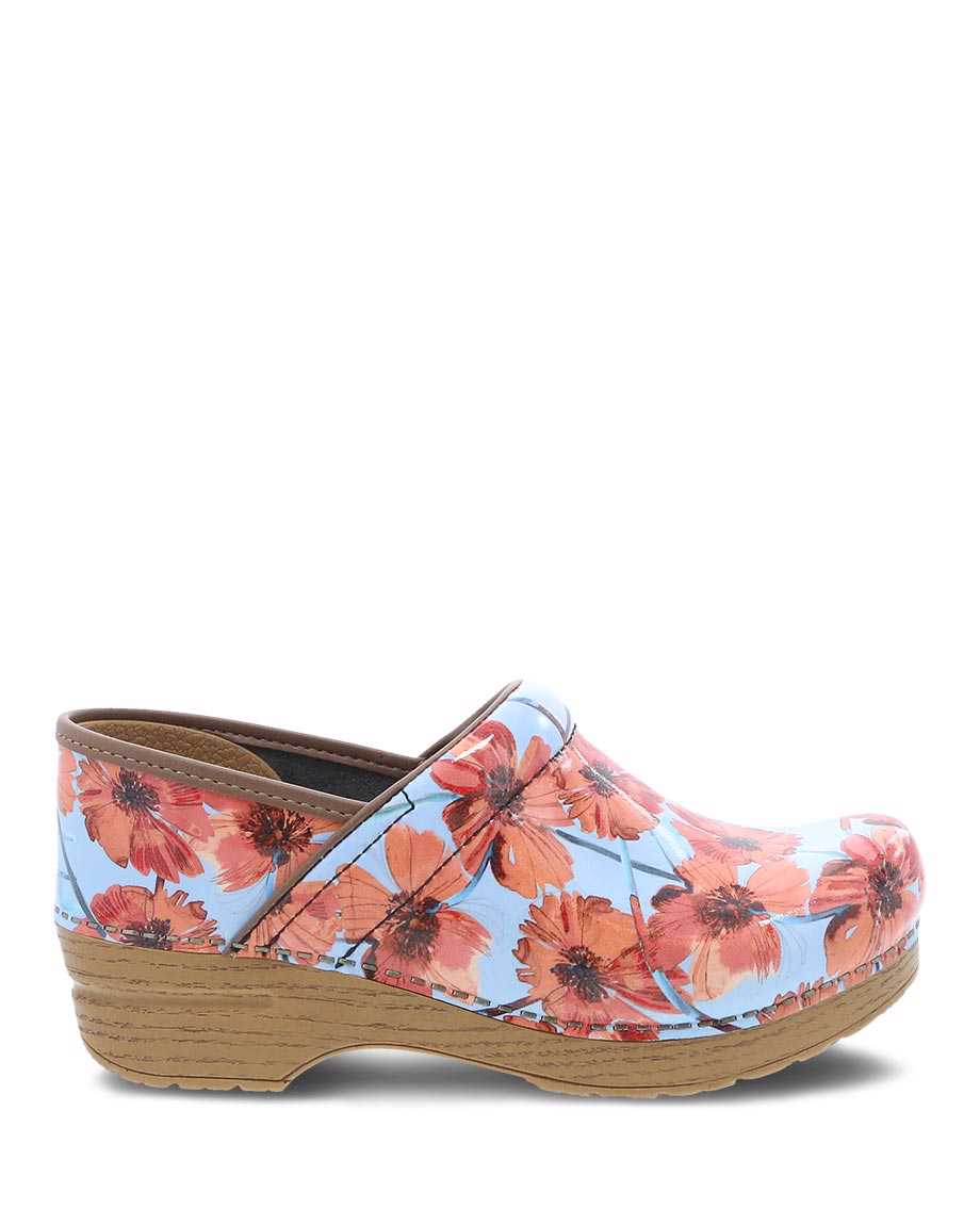 Dansko Professional Poppies Patent Men Casual Shoes Blue / Pink | CA 3517GSM