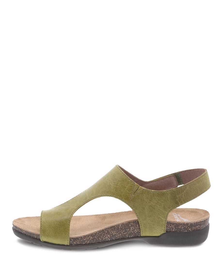 Dansko Reece Waxy Burnished Women Sandals Green | CA 3752DFK