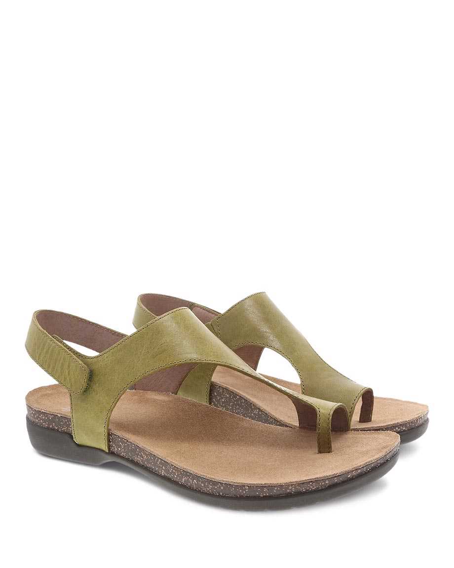 Dansko Reece Waxy Burnished Women Sandals Green | CA 3752DFK