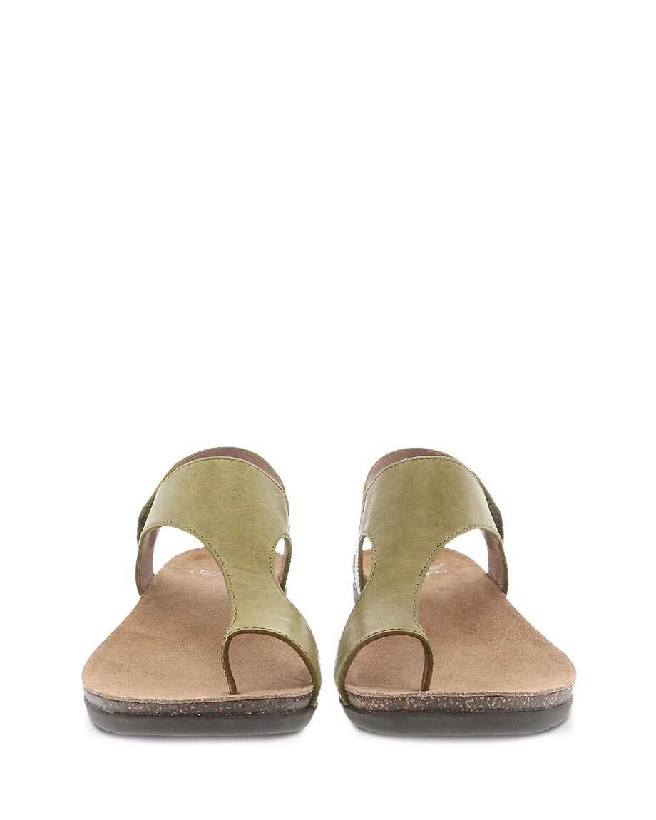 Dansko Reece Waxy Burnished Women Sandals Green | CA 3752DFK