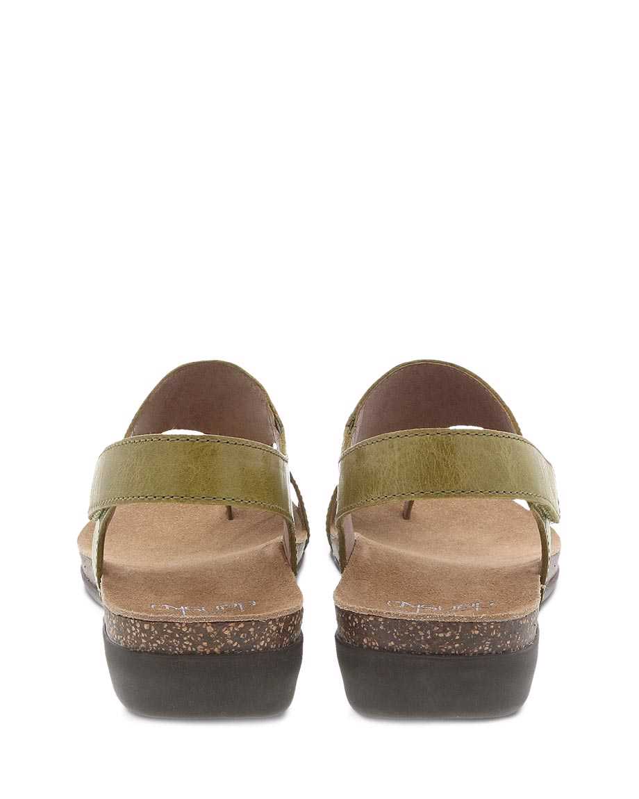 Dansko Reece Waxy Burnished Women Sandals Green | CA 3752DFK