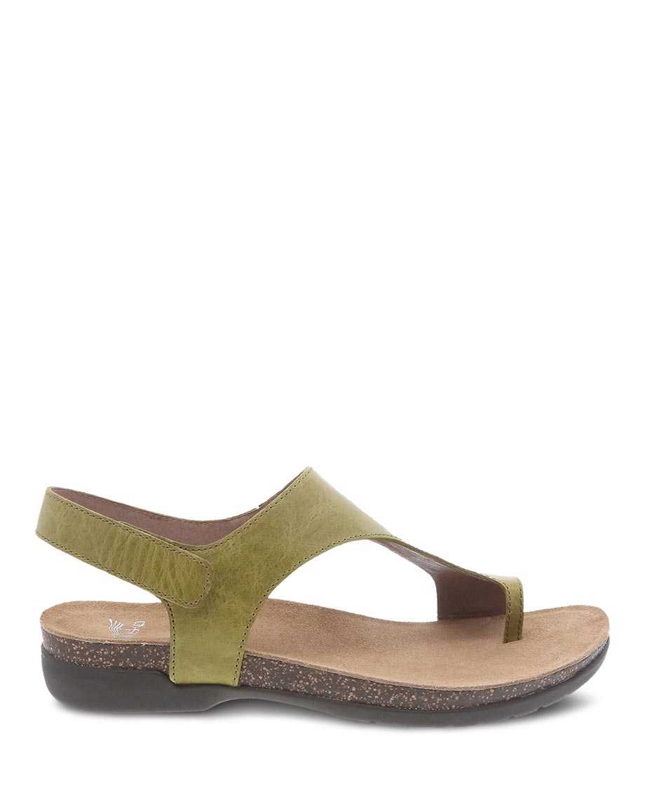 Dansko Reece Waxy Burnished Women Sandals Green | CA 3752DFK