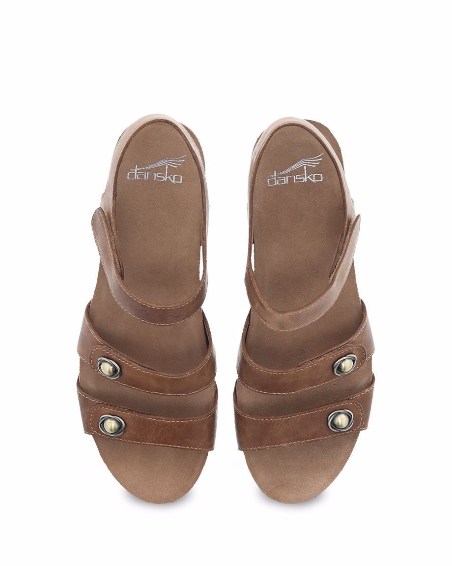 Dansko Savannah Waxy Burnished Women Sandals Brown | CA 3765MQR
