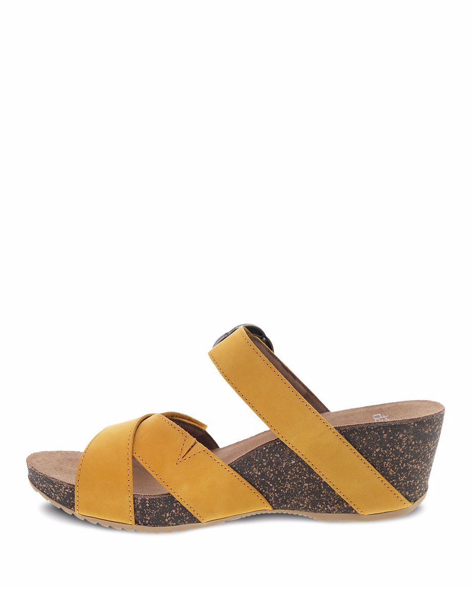 Dansko Susie Milled Nubuck Women Sandals Yellow | CA 3774KOD
