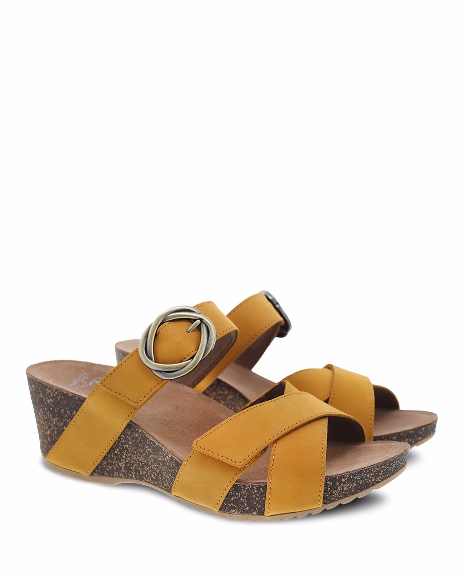 Dansko Susie Milled Nubuck Women Sandals Yellow | CA 3774KOD