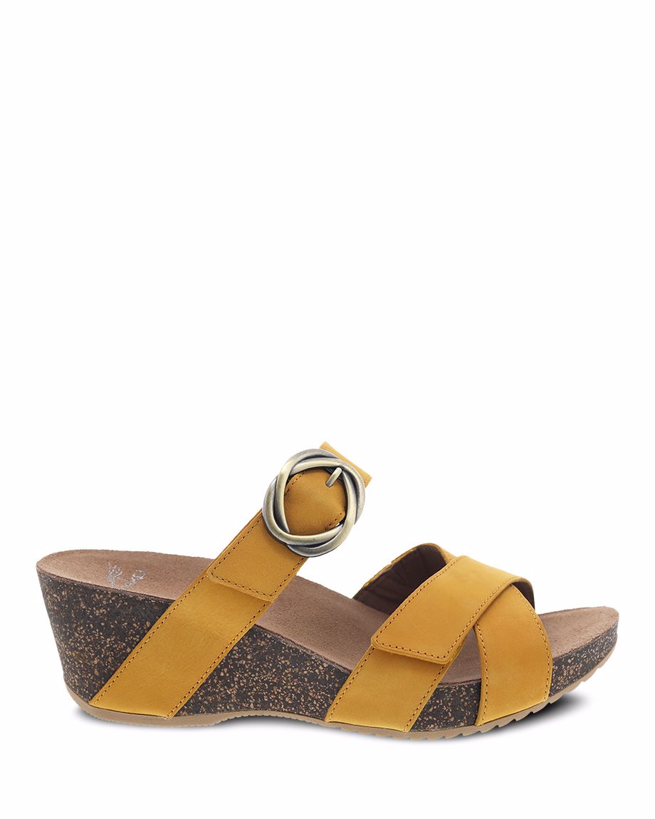 Dansko Susie Milled Nubuck Women Sandals Yellow | CA 3774KOD