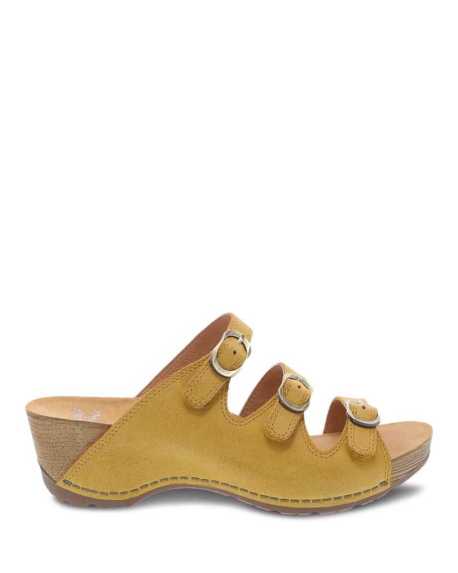Dansko Tarin Burnished Nubuck Women Sandals Yellow | CA 3777GSH