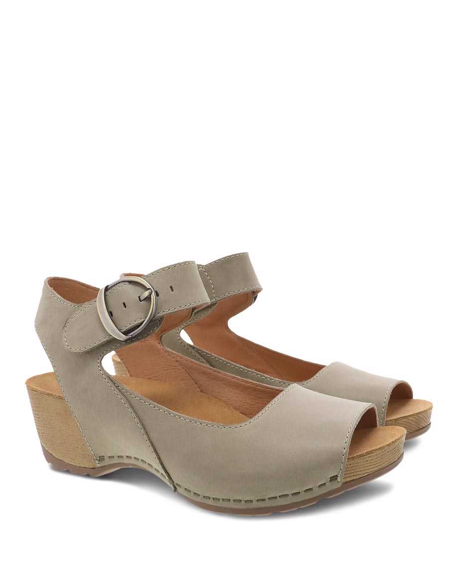 Dansko Tiana Burnished Nubuck Women Sandals Khaki | CA 3782PJX