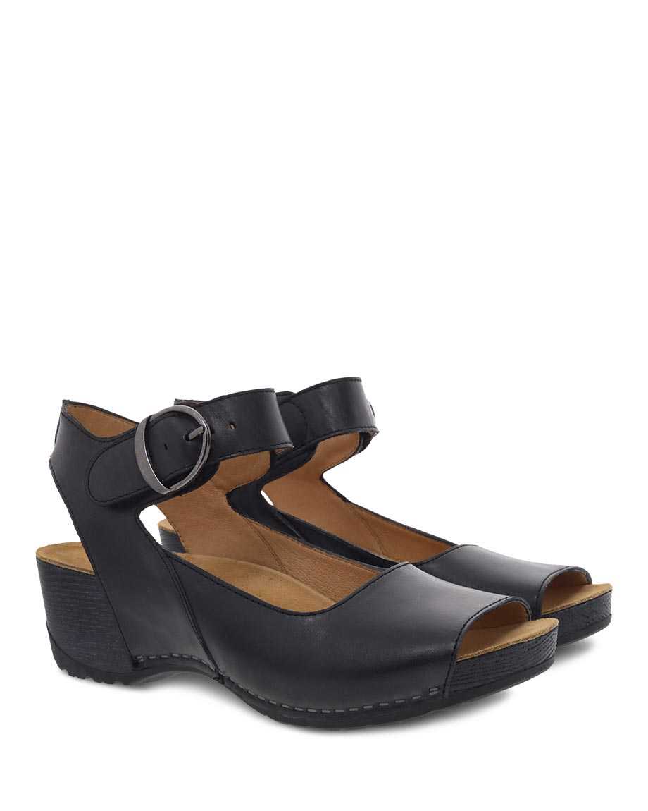 Dansko Tiana Burnished Women Wedges Black | CA 3930KOU
