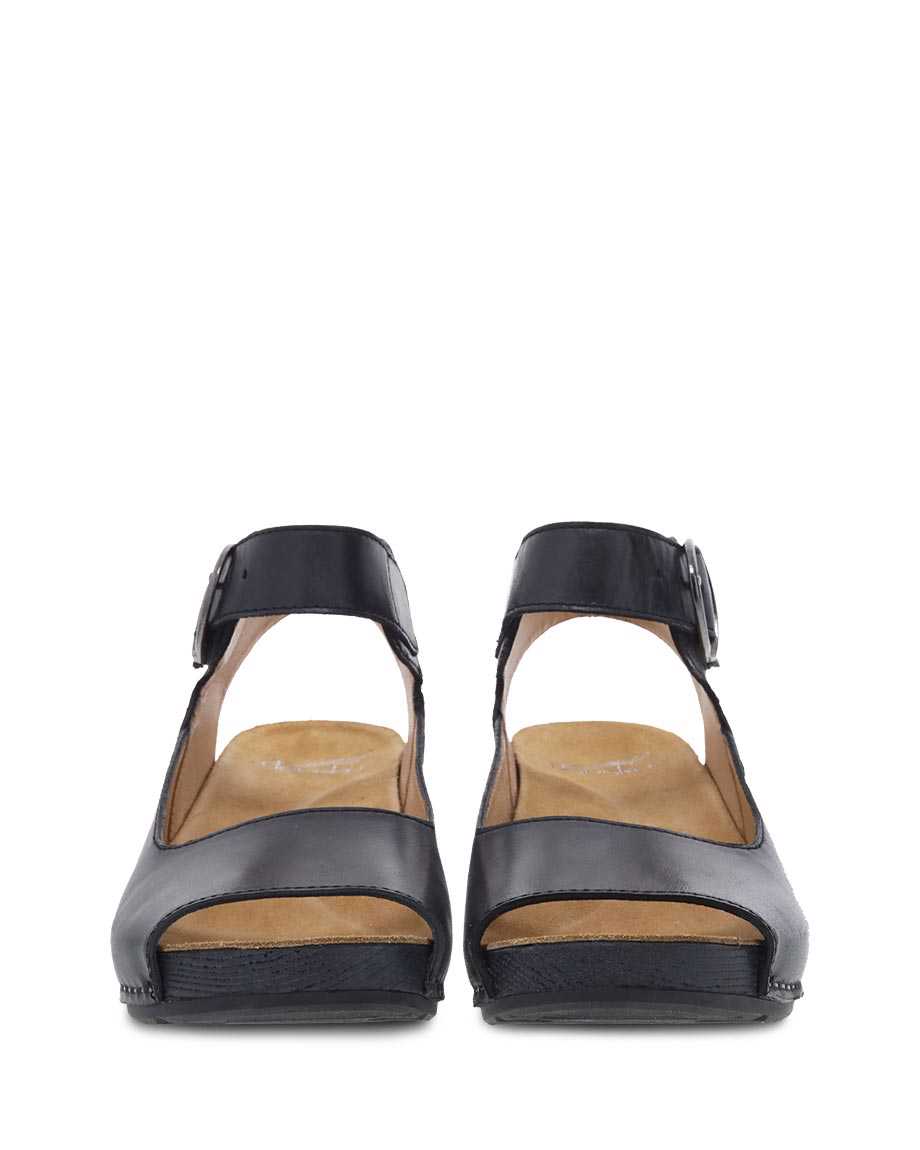 Dansko Tiana Burnished Women Wedges Black | CA 3930KOU