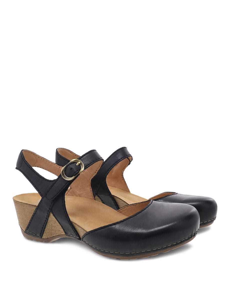 Dansko Tiffani Milled Burnished Women Wedges Black | CA 3934FDA