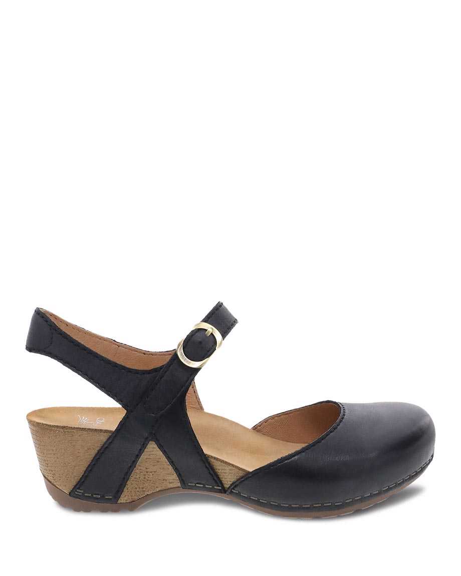 Dansko Tiffani Milled Burnished Women Wedges Black | CA 3934FDA