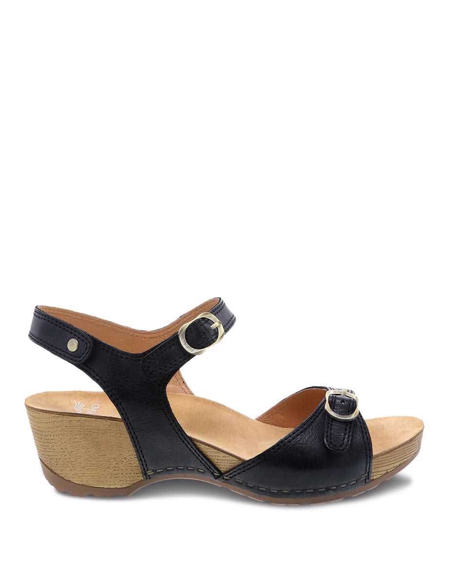 Dansko Tricia Milled Burnished Women Sandals Black | CA 3787TCM
