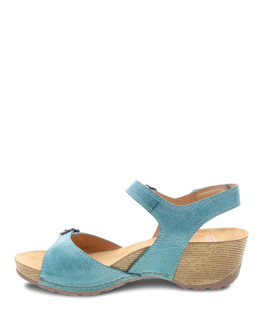 Dansko Tricia Milled Burnished Women Wedges Blue | CA 3935DFS