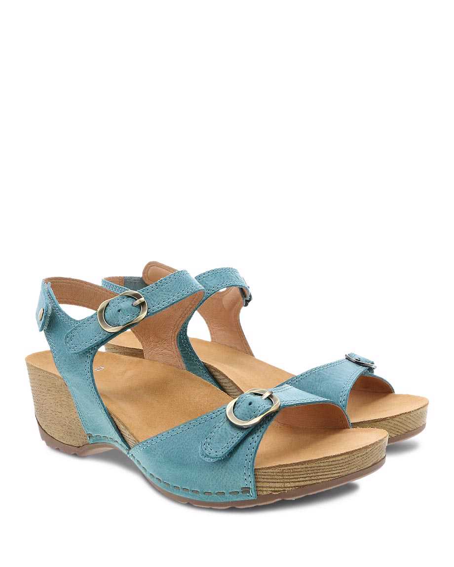 Dansko Tricia Milled Burnished Women Wedges Blue | CA 3935DFS